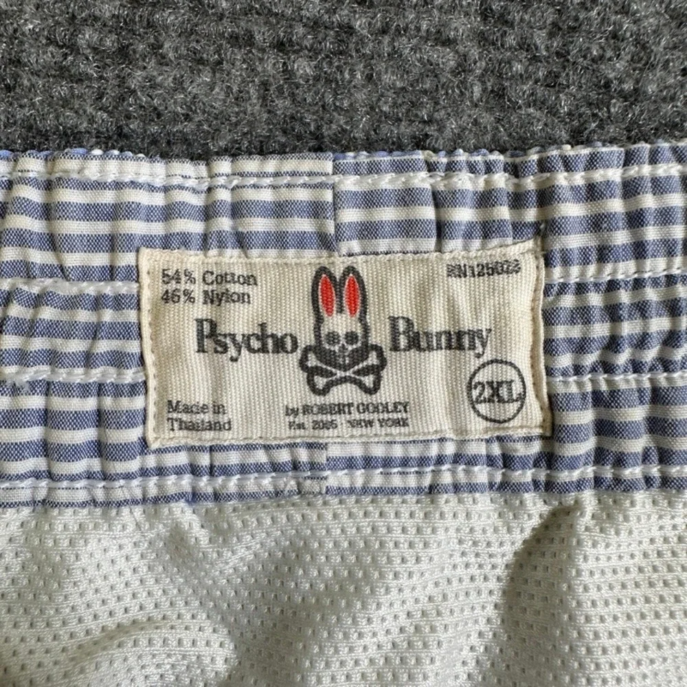 Psycho Bunny Mens 2XL Blue White Logo Print Swim Trunks Board Shorts Mesh Lined